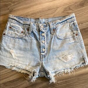 Levi’s - Mid-rise, Light Blue Distressed Denim Women's Shorts